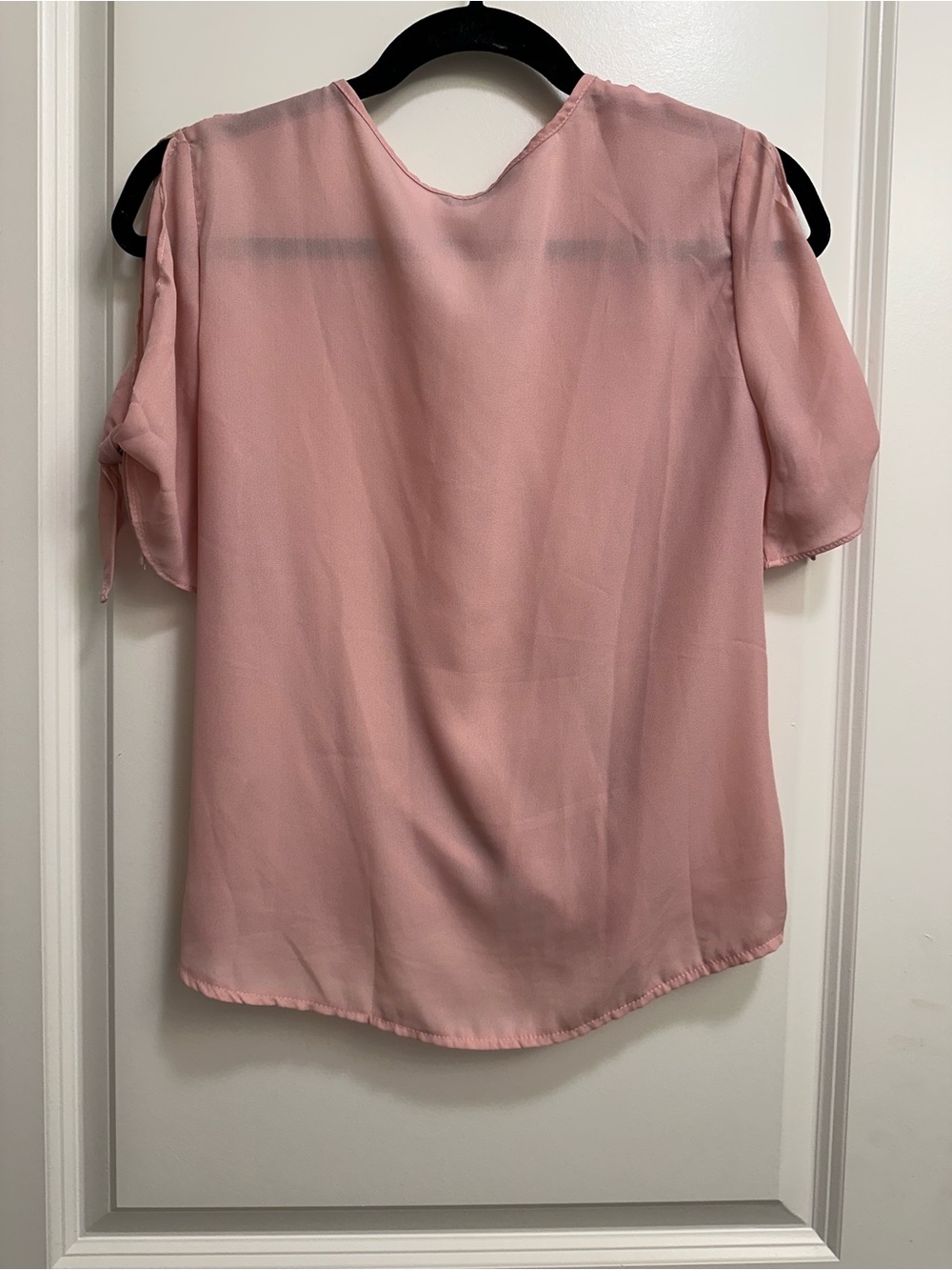Blush Pink Wrap-Front Short Sleeve Blouse - SHEIN - Picture 3 of 6